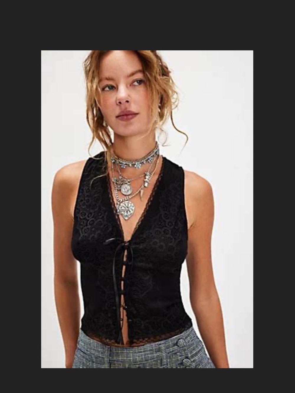 Jaida Free People Black Lace Tie-Front Vest